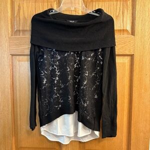 Simply Vera Wang Mock Layer Lace Cowl Neck Women’s Size XS Extra Small Black